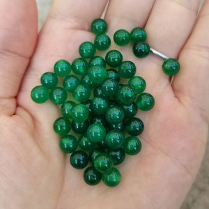 6mm 50pcs Green agate Half hole beads,  gemstone small sphere,Mini agate for earring stud making