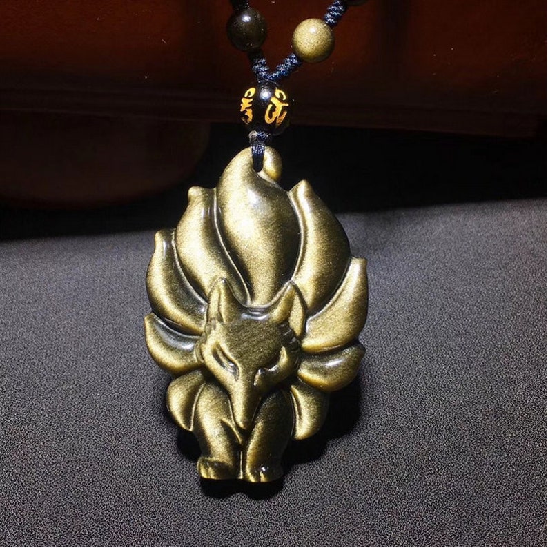 45mm Natural Carved Golden Obsidian Fox With Nine Tails - Etsy