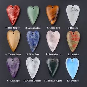 40mm Natural Crystal Love shape gemstone Heart pendant bead Red jasper aventurine tiger eye howlite jade rose quartz amethyst opalite