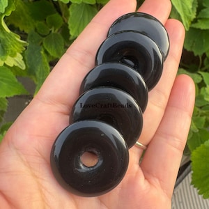 30mm Natural Obsidian donut focal round gemstone pendant beads 1pc/5pcs/10pcs