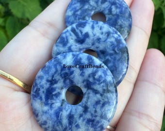 Blue Spot Jasper Donut Pendant Bead - 30mm Gemstone Focal