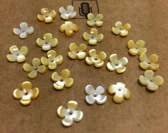 20pcs Natural Yellow MOP Shell Flower Beads: 10mm Carved Jewelry Making