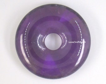 30mm Natural purple amethyst round donut focal pendant bead