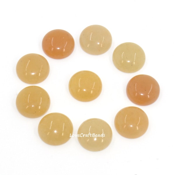 10pcs Natural Yellow Jade Round Gemstone Flatback CAB Cabochon 6mm 8mm 10mm 12mm 14mm 16mm 18mm 20mm 25mm