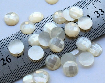 10pcs 10mm Natural faceted mother of pearl mop shell round flatback gemstone CAB cabochon