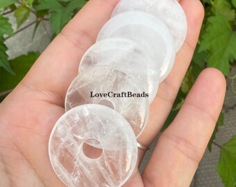 Contas de pingente de rosquinha redonda com pedra preciosa de quartzo transparente natural de 30 mm para fabricação de joias