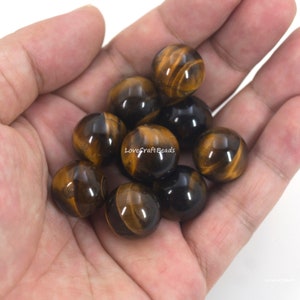 10pcs Golden Tiger Eye Spheres: 16mm Natural Gemstone Beads, Undrilled