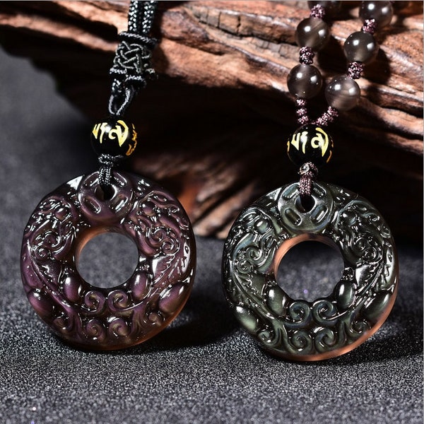 32mm Natural Carved Ice Obsidian Pixiu Donut pendant bead ( pendant only)