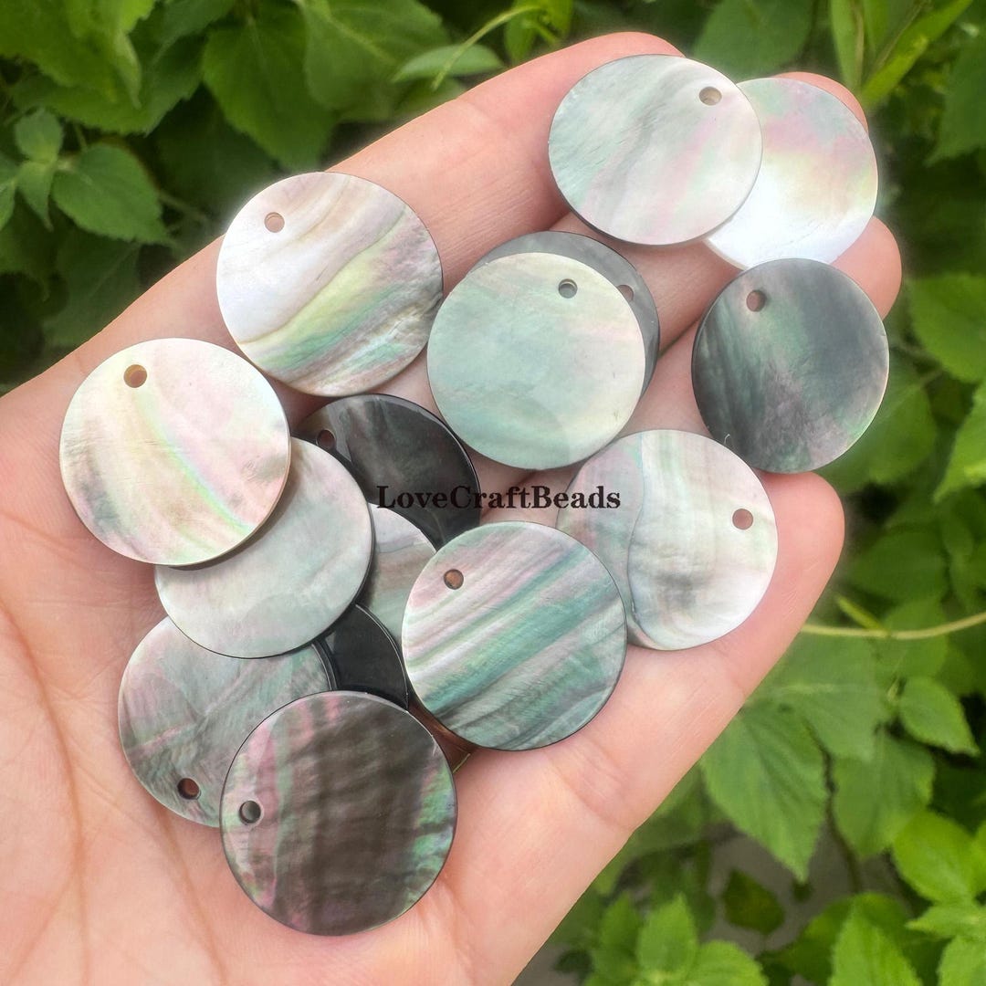 Shell Coin Pendant Natural Rainbow Shell Coin Pendant Beads: Black Gray Jewelry Making ...