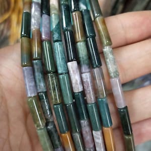 13x4mm Natural multi-color indian agate tube cylinder gemstone loose beads strand 16"