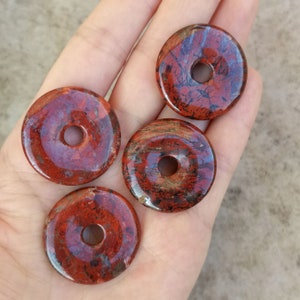 30mm Natural red flame jasper gemstone donut focal pendant bead