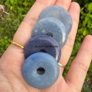 Blue Aventurine Donut Pendant Bead - 30mm Gemstone Focal
