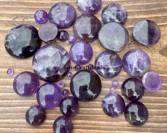 10pcs Natural Amethyst Gemstone Cabochons: Round Flatback Cabs (4-25mm)