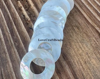 10 cuentas redondas de nácar blanco natural con forma de donut, 18 mm