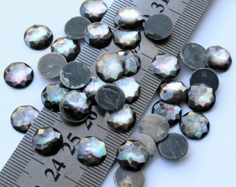 10pcs 10mm Natural faceted black mother of pearl mop shell round flatback gemstone CAB cabochon
