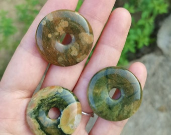 30mm Natural Rhyolite Jasper round gemstone donut focal pendant bead