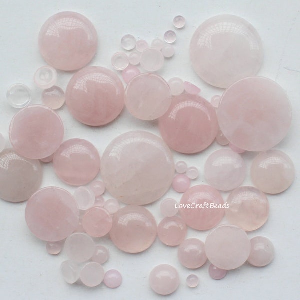 10pcs Natural Rose Quartz Round Gemstone Flatback CAB Cabochon 4mm 6mm 8mm 10mm 12mm 14mm 16mm 18mm 20mm 25mm