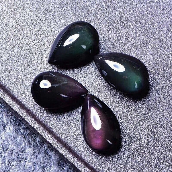 30-37mm Natural rainbow obsidian teardrop freefrom gemstone pendant bead