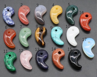30mm Mixed Gemstone Magatama Pendant Beads: Tiger Eye, Agate, Jasper (5pcs)