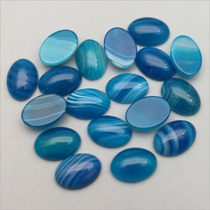 18mm 10pcs Blue Banded Agate Oval Gemstone Flatback CAB Cabochon