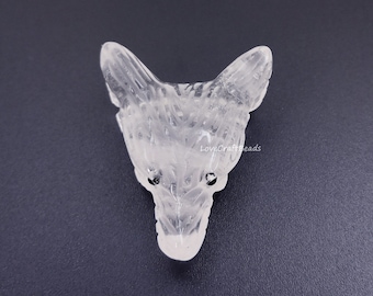 36mm Natural hand carved clear quartz wolf head stone pendant bead