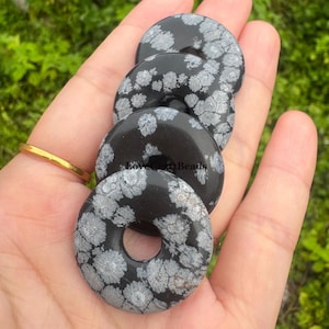 30mm Natural snowflake obsidian round donut focal DIY gemstone pendant beads