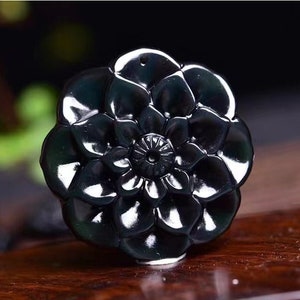 39mm Natural Rainbow Obsidian Carved Crystal Rose Flower Gemstone Pendant Bead