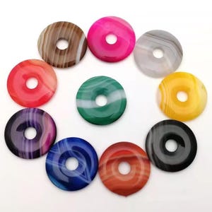 30mm Multi-color Banded Agate Round Donut Focal Gemstone Pendant Beads For Jewelry Making Purple black yellow green brown blue pink