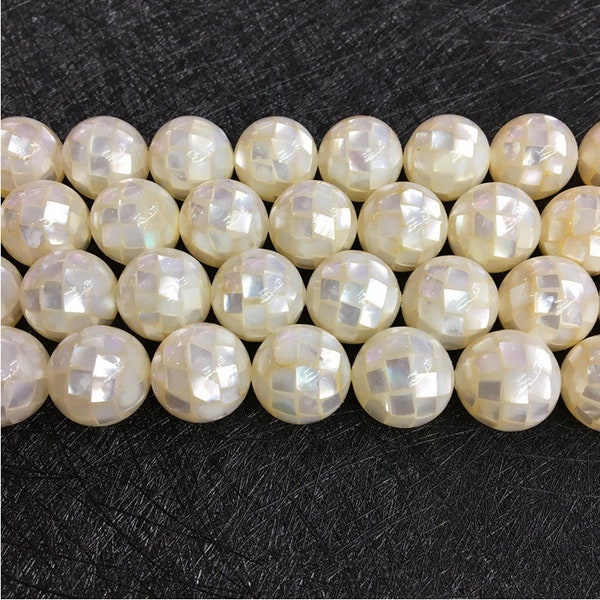 10pcs Natural mother of pearl MOP shell handmade mosaic round loose beads 8mm 10mm 12mm 14mm
