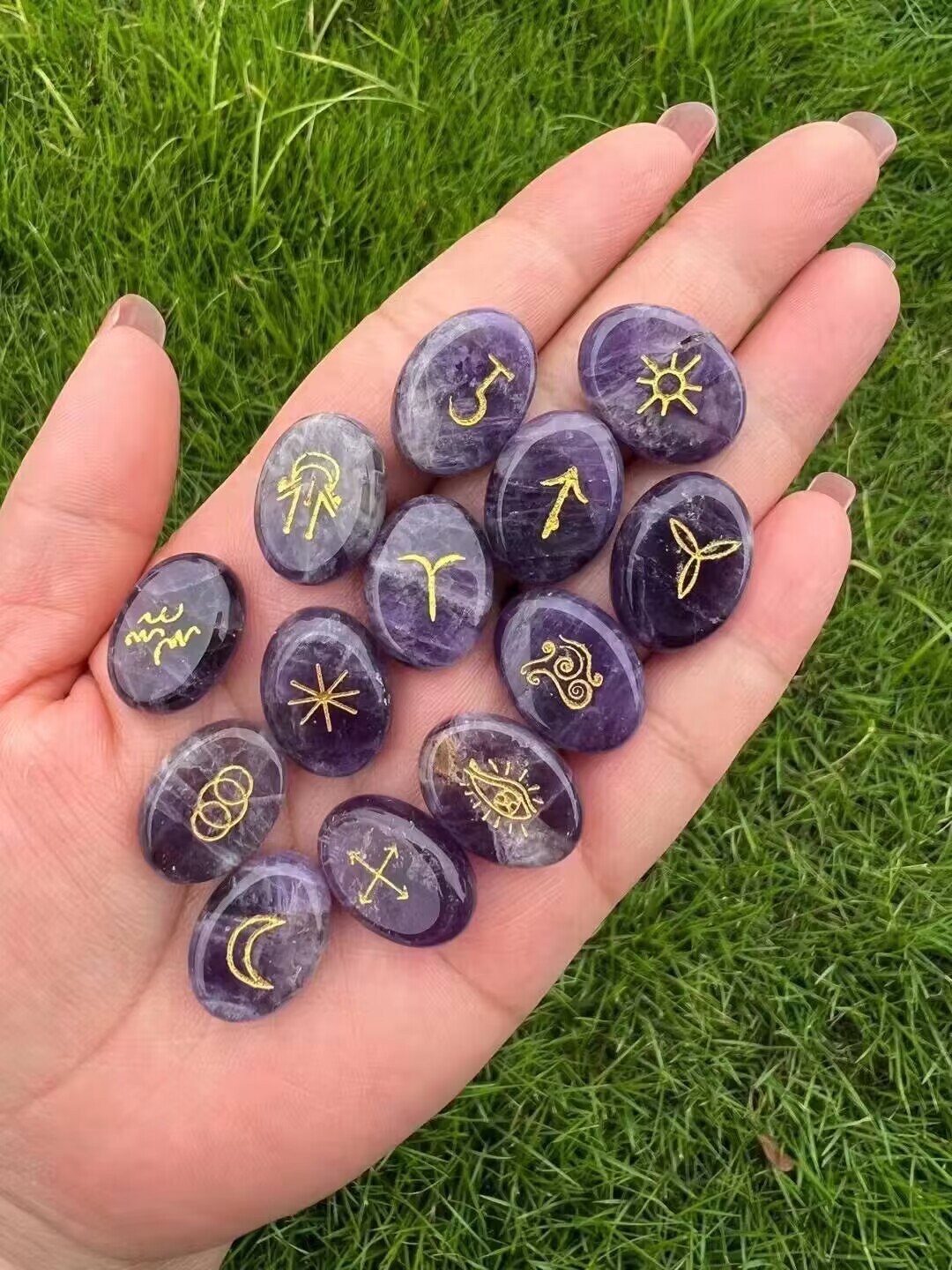 Witches Rune Crystals 13pcs of Set Witch Rune Natural Healing Crystal Reiki Gemstone ...