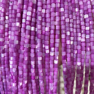 4mm Dyed rose purple mother of pearl mop shell heishi rondelle tube gemstone loose beads strand 16"