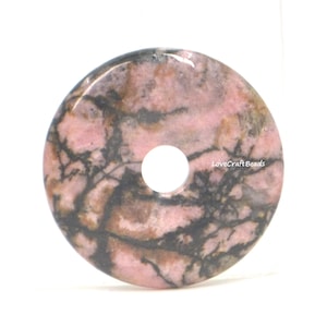 30mm Natural matrix rhodonite round donut focal pendant bead