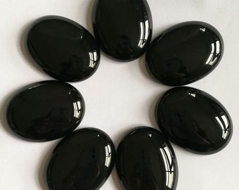 Cabochon CAB ovale à dos plat en agate, pierre précieuse noire, 40 x 30 mm