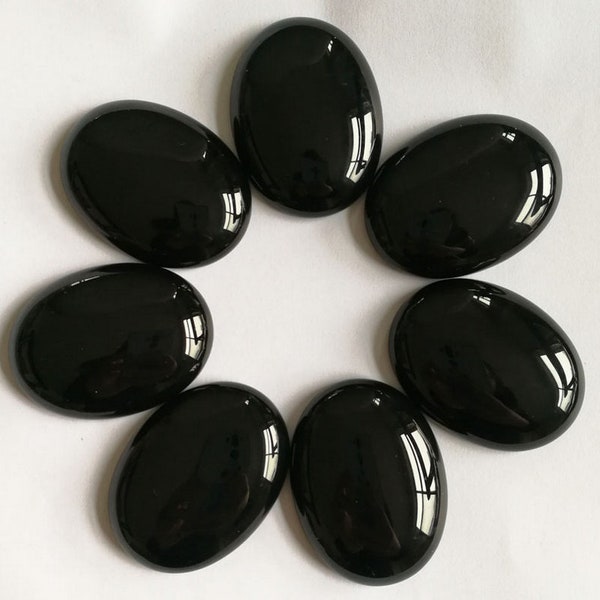 40x30mm Natural Black Onyx Agate Gemstone Oval Flatback CAB Cabochon