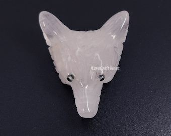 C003 36mm Natural hand carved rose quartz wolf head stone pendant bead