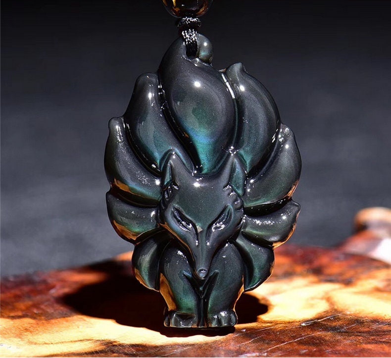 45mm Natural Carved Rainbow Obsidian Fox With Nine Tails - Etsy