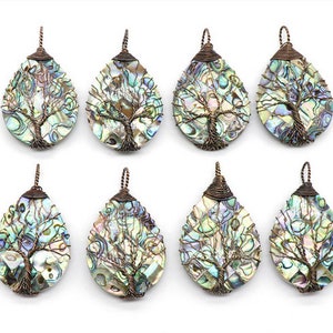 50mm Natural rainbow abalone shell teardrop tree of life pendant ( pendant only)