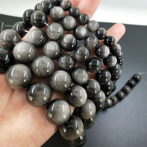 6-20mm AAA Silver Obsidian Round Beads: Natural Gemstone Strand, 16 Inch