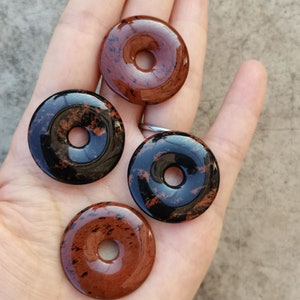 30mm Natural Mahagony Obsidian gemstone donut focal pendant bead