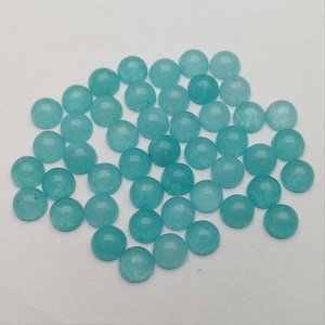 30pcs of 6mm Dyed Blue Jade Round Flatback Gemstone CAB Cabochon