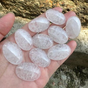 10pcs Natural White Clear Quartz Oval Flatback Gemstone CAB Cabochon 8mm 10mm 14mm 16mm 18mm 20mm 25mm 30mm 40mm
