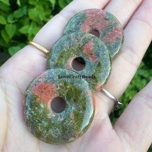 30mm Natural unakite round donut focal gemstone pendant beads 1pcs / 5pcs / 10pcs
