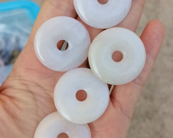 18pcs 30mm Natural white jade gemstone donut focal pendant bead