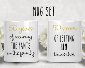 50th Anniversary Gift,50 Years Married,Golden Wedding Anniversary,Anniversary Gift Idea Set,His and Her Coffee Mugs,Funny Anniversary Gift