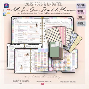 Digital Planner Bundle, 2025,2026 Dated and Undated Digital Planner, Goodnotes Planner, Daily Digital Planner, iPad Planner.