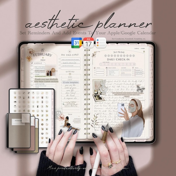 2026 - 2027 -2028 Aesthetic Digital Planner with links to Apple Calendar, Google Calendar,  Goodnotes Planner, Digital Planner Bundle