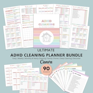 ADHD-städplanerare, schema, checklista, syssloschema, utskrivbara, redigerbara mallar, Canva