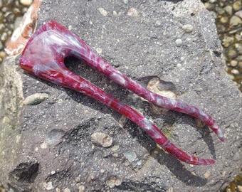 Hair fork "Crimson&Silver" 15.5 cm