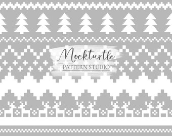 Fair Isle White on Grey Seamless Pattern | Christmas Sweater Pattern | Christmas Seamless Pattern | Commercial Use Surface Pattern