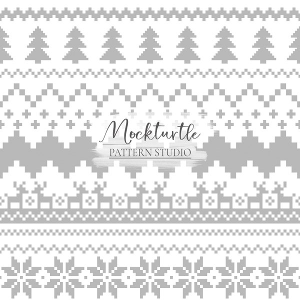 Fair Isle Grey On White Seamless Pattern | Christmas Sweater Pattern | Christmas Seamless Pattern | Commercial Use Surface Pattern